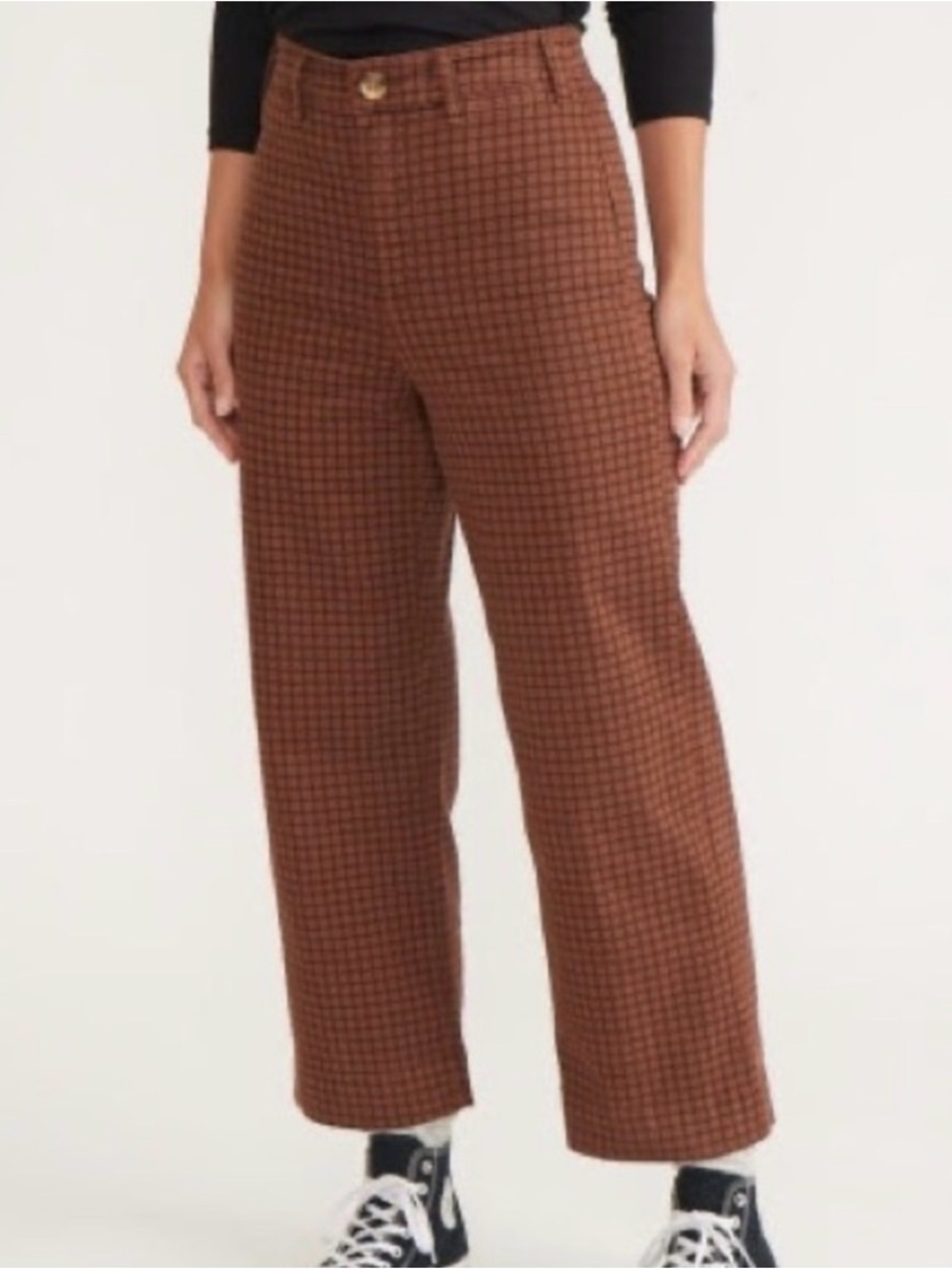Marine Layer Orange Brown Bridget Pants in Pinecone Plaid Cropped Women Pants